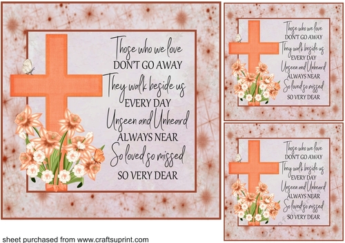 3 Orange floral cross sympathy card front/toppers