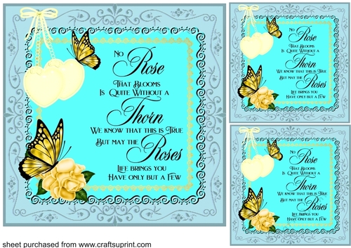 3 Blue and yellow No rose card front/toppers