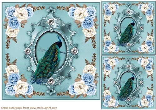 3 Floral peacock card front/toppers