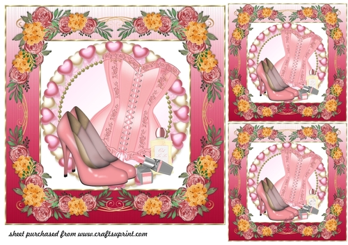 3 Pink floral corset card front/toppers