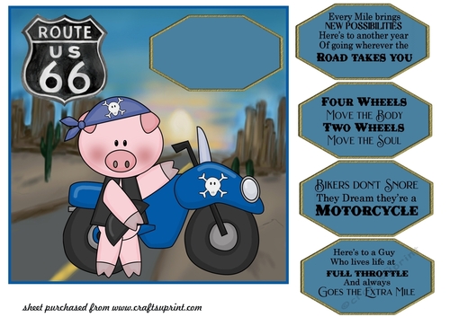 Blue biker pig card front(side)
