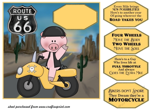 Yellow biker pig card front(side)