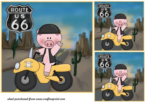 3 Yellow piggy biker card front/topper