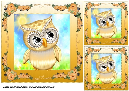 3 Yellow floral owl card front/toppers 
