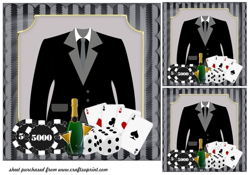 3 Man about town casino Birthday card front/toppers 1