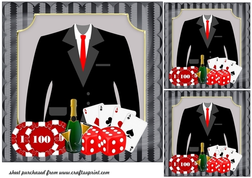3 Man about town casino Birthday card front/toppers 2