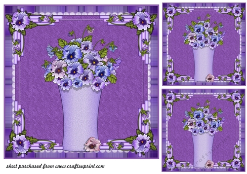 3 Purple pansy card front/toppers