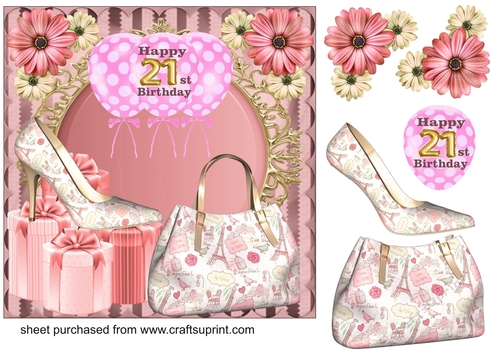 21st Pink floral shoe and bag card front