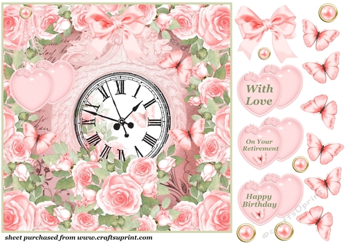 Pink rose clock multi sentiment card front