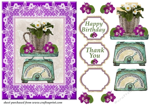 Purple floral scales card front