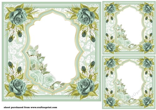 3 Green rose layered topper card front/toppers