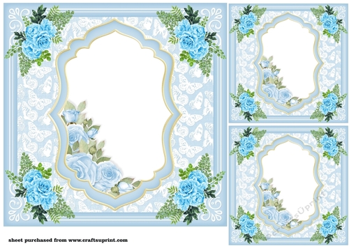 3 Light blue rose layered topper card front/toppers
