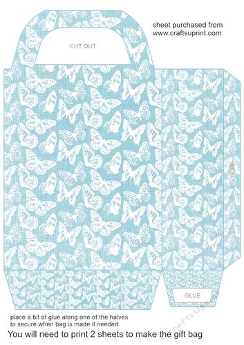 Blue and white butterfly gift bag