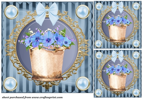 3 Blue floral bucket card front/toppers