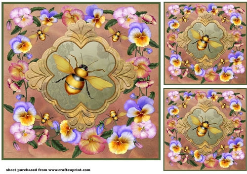 3 Pansy and bee card front/toppers