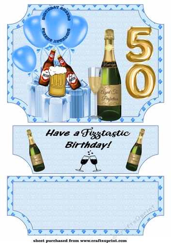 Blue its all about the fizz 50th Birthday easel and stopper(no base)