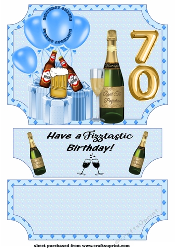 Blue its all about the fizz 70th Birthday easel and stopper(no base)
