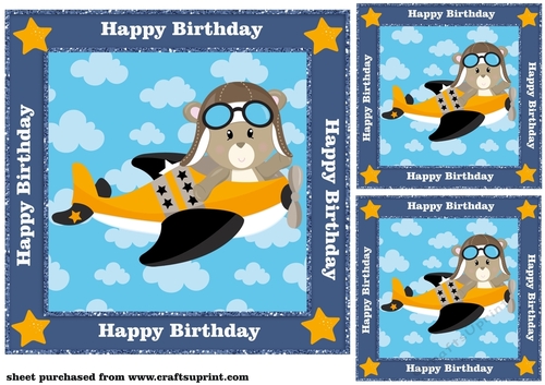 3 Happy Birthday flying bear card front/toppers