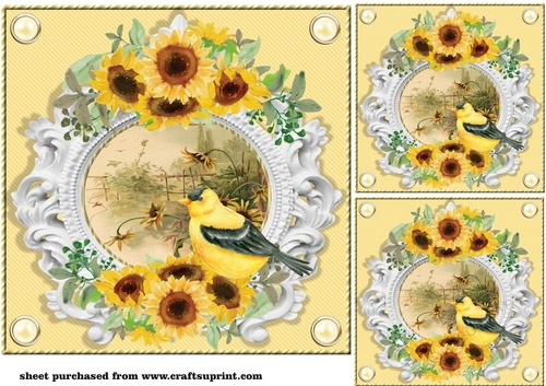 3 Yellow sunflower and bird card front/toppers 3