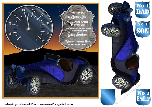 Blue classic car card front