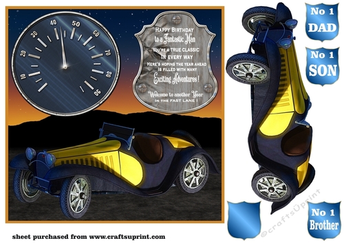 Yellow classic car card front