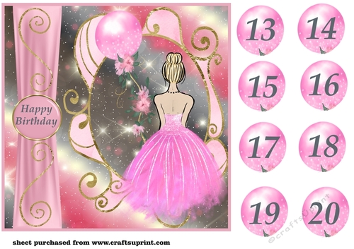 Pink age 13-20 Girls Birthday card front 2