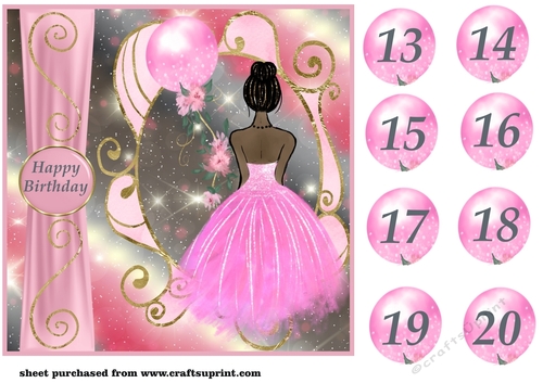Pink age 13-20 Girls Birthday card front 5