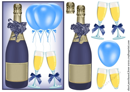 Dark blue Birthday champagne card front
