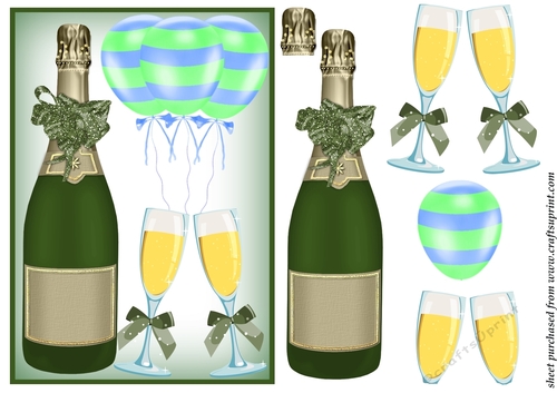 Dark green Birthday champagne card front