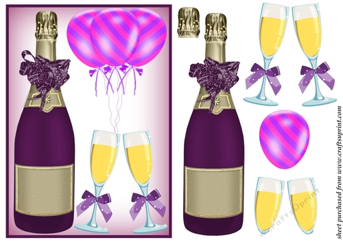 Purple Birthday champagne card front