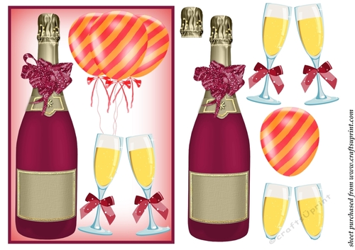 Red Birthday champagne card front