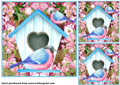 3 Pink and Blue bird new home card front/toppers