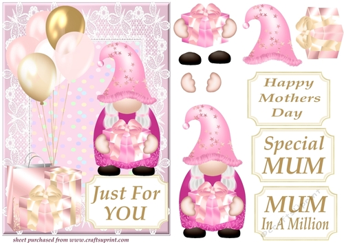 Special Mum pink gnome card front