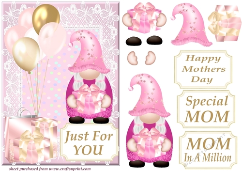 Special Mom pink gnome card front