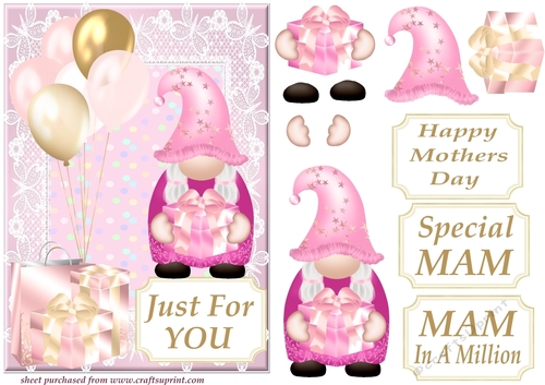 Special Mam pink gnome card front