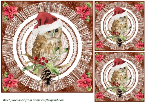 3 Christmas owl card front/toppers