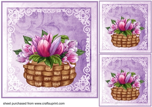 3 Purple floral arrangement card front/toppers 1