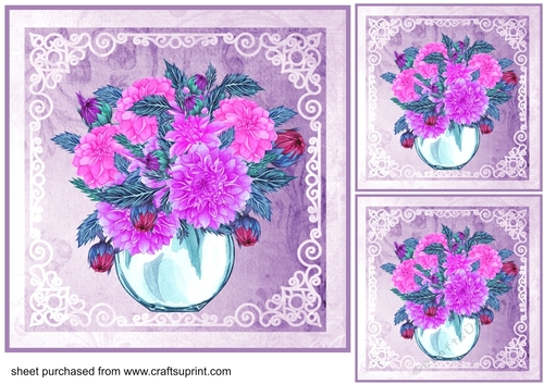 3 Purple floral arrangement card front/toppers 2