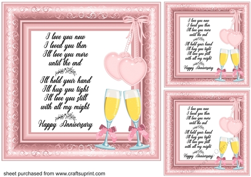 3 Pink Anniversary verse card front/toppers 2