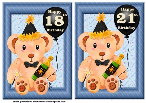 18th/21st Birthday bear card fronts