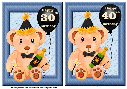 30th/40th Birthday bear card fronts