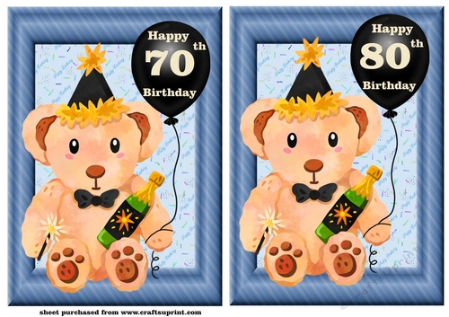 70th/80th Birthday bear card fronts