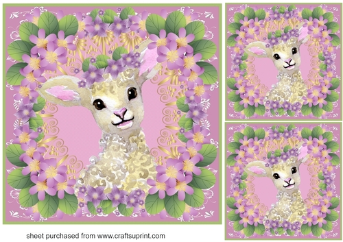 3 Purple floral lamb card front/toppers