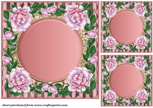 3 Pink water colour rose frame card front/topper(blanks) 1