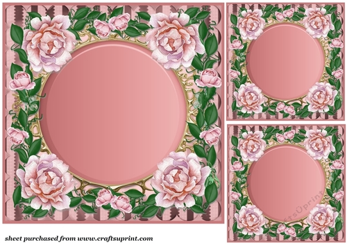 3 Pink water colour rose frame card front/topper(blanks) 2