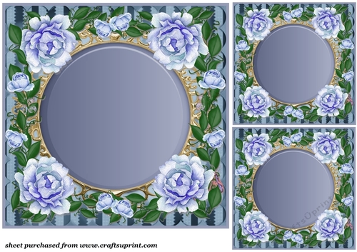 3 Blue water colour rose frame card front/topper(blanks) 1