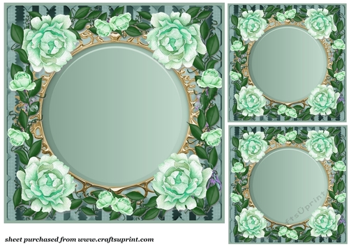 3 Green water colour rose frame card front/topper(blanks) 1