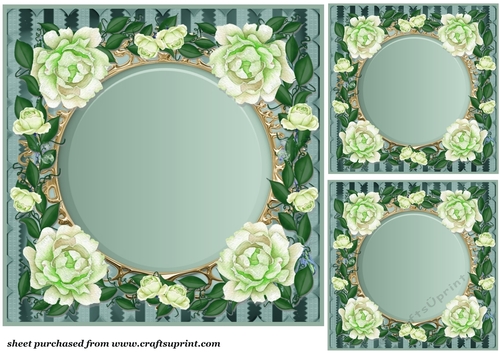 3 Green water colour rose frame card front/topper(blanks) 2