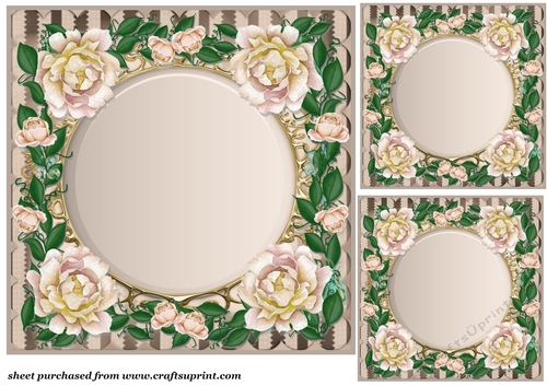 3 Peach water colour rose frame card front/topper (blanks)