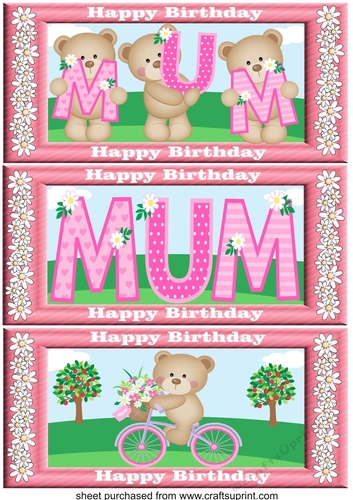 3 Mum Birthday bear toppers/card fronts 
